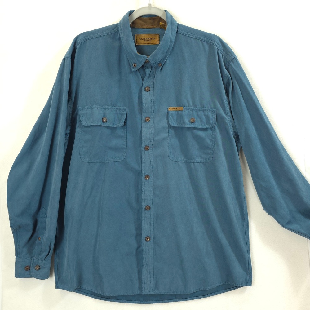 Clearwater Outfitters Button Down Faux Suede Teal Flip Cuff Men L Rugged Outdoor
